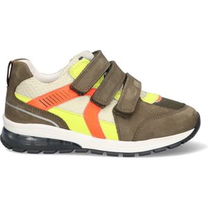 Braqeez 423465-569 Jongens Lage Sneakers - Groen/Geel/Oranje - Nubuck - Klittenband