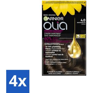Garnier - Olia 4 - Haarkleuring - Middenbruin - Zonder Ammoniak - 60% Olie - Permanente Kleur - Voordeelverpakking - 4 stuks