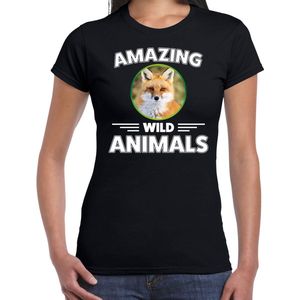 T-shirt vos - zwart - dames - amazing wild animals - cadeau shirt vos / vossen liefhebber XXL