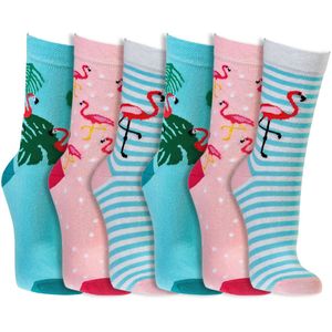 Grappige sokken | Dames sokken | Thema: Flamingo | Maat: 35-38 / 39-42 | 6 paar