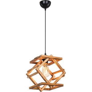 Hanglamp Dudley E27 zwart en houtkleurig