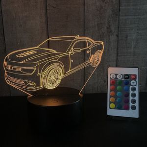 Klarigo® Nachtlamp – 3D LED Lamp Illusie – 16 Kleuren – Bureaulamp – Ford Mustang – Sport Auto– Nachtlampje Kinderen – Creative lamp - Afstandsbediening
