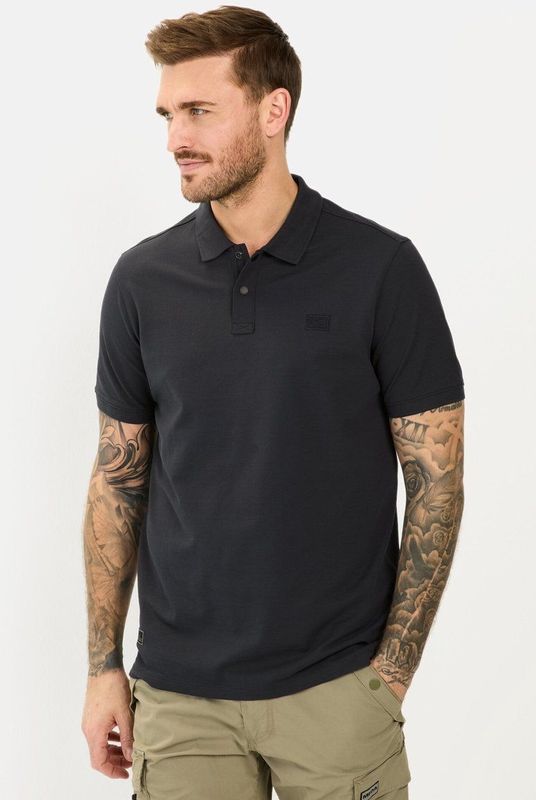 camel active Korte mouw poloshirt van een katoenmix - Maat menswear-M - Donker blauw