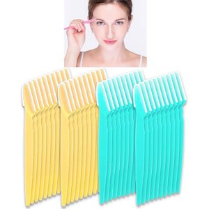 40 stuks wenkbrauw scheermesjes wenkbrauw trimmer scheerapparaat gezichtshaar verwijderen exfoliërende dermaplaning tool kit roestvrij staal bladen met dop, wenkbrauwvormer voor dames en heren make-up (blauw en geel)