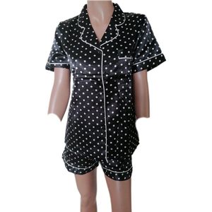 Dames - Shortama - Satijn - 2 Delig - Kleur Zwart/Wit - Maat 42