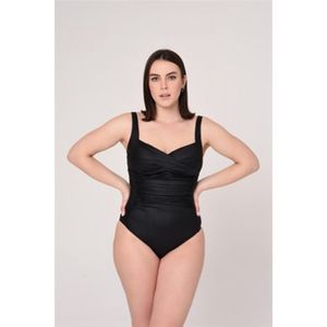 Badpak- Voorgevormd Zwempak- Badpak met plooien en modellerend effect- Dames Badmode Swimsuit 201- Zwart- Maat 48