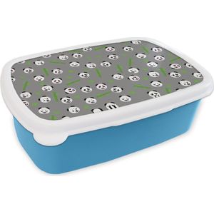 Broodtrommel Blauw - Lunchbox - Brooddoos - Panda - Bamboe - Design - 18x12x6 cm - Kinderen - Jongen