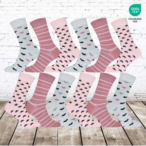 GIANVAGLIA Dames sokken hartjes-streep 12 paar -Gianvaglia-35-38-sokken