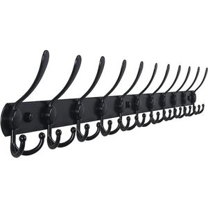 Kapstok 95 CM Zwart RVS Wandkapstok met 33 ophanghaken voor aan de muur - Kapstokken met Zwarte Wandhaken - Inclusief bevestigingsmateriaal