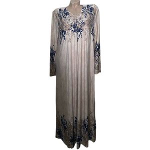 Dames Maxi Jurk M327 met Lange Mouwen S beige/donkerblauw/khaki