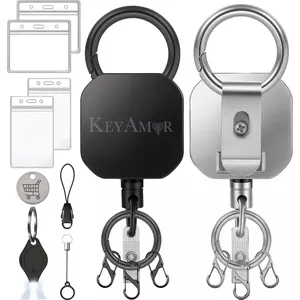 Intrekbare sleutelhangers, 4 stuks, uittrekbare ID-kaarthouder
