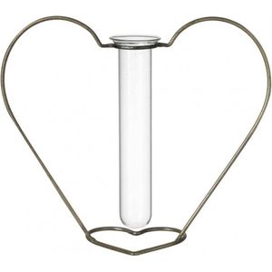 Metalen hart - goudkleurig - met glazen vaasje voor bloemetje - Valentijn - Moederdag cadeau - vrouw - cadeau verjaardag - nieuw huis - Kerst