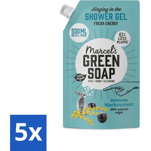 5 x Marcel's Green Soap - Douchegel - Navulling - Mimosa & Zwarte Bes - Voor dagelijks gebruik - 500 ml - Douchegel Navulling - Mimosa En Zwarte Bes - Ecologische Douchegel - Milieuvriendelijke Douchegel - Vegan Douchegel