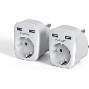 2 Pack Adapter Zuid Afrika met USB - 3 in 1 Reisadapter - 1 Compartiment Stopcontactadapter - 2 USB 2500W Reisstekker - Type M - Namibië Adapter voor Zuid Afrika Namibië