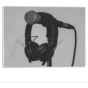 Forex - Microfoon met Koptelefoon Zwart - Wit - 40x30cm Foto op Forex
