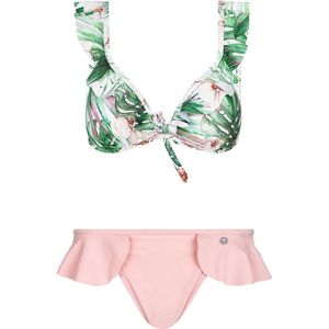 Gebloemde bikini met ruches Roze S