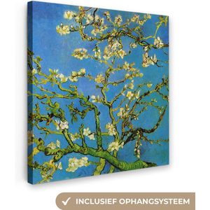 Vincent van Gogh - Amandelbloesem - Canvas - Blauw - Vincent - Kunst - 50x50 cm - Muurdecoratie