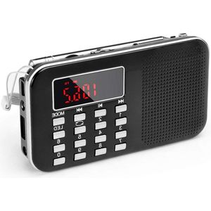 Noodradio Draagbare AM/FM-radio met Noodverlichting en Micro SD/AUX/USB-ondersteuning - 1200 mAh Oplaadbare Batterij - Zwart