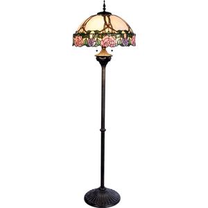 LumiLamp Tiffany Vloerlamp Ø 50x164 cm Roze Groen Glas Halfrond Roos Staande Lamp