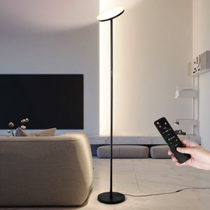 FOXSPORT Vloerlamp - Dimbaar en Kantelbaar - Staande Lamp - met Afstandsbediening - H 174cm - LED leeslamp - nachtlamp - Timer uit-functie - woonkamer |slaapkamer |sofa - 24W 2000LM - Zwart