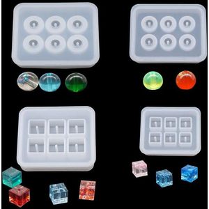 4 Stuks Siliconen Mallen Bol Kubus Sieraden Gietvorm Epoxyhars Mal met Hangende Gaten voor DIY Crafting Hanger Oorbellen Armband