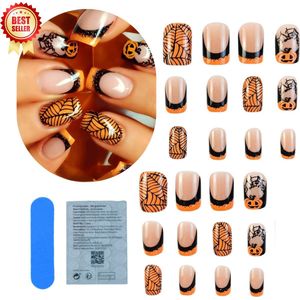 GUAPÀ® Plaknagels Halloween Thema | 24 stuks valse nagels | Press On Nails | Zelfklevende Plaknagels | Nepnagels | Kunstnagels | Compleet plaknagels starterspakket | Nagels stickers | 24 stuks plaknagels Halloween Nagels