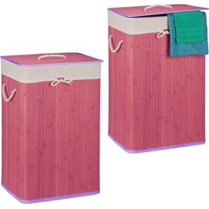 Relaxdays 2x wasmand bamboe - wasbox opvouwbaar - 80 liter - 65,5 x 43,5 x 33,5 cm - paars