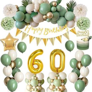 FeestmetJoep® 60 jaar feestpakket Groen / Goud 63-delig - 60 jaar verjaardag versiering - 60 jaar slingers - 60 jaar ballonnen - Feestversiering voor man & vrouw Groen / Goud - 40 jaar verjaardag man / vrouw - 60 jaar versiering