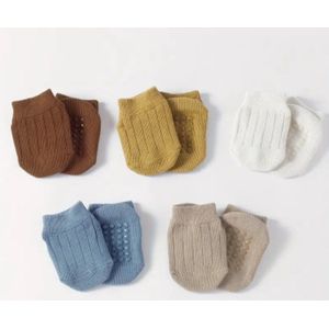 Kindersokken 5 paar 1-2 jaar kleur gemengd met blauw antislip