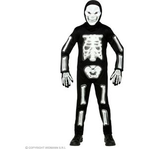 Widmann - Spook & Skelet Kostuum - Te Lang Gelegen Skelet Kind Kostuum - Zwart, Wit / Beige - Maat 140 - Halloween - Verkleedkleding