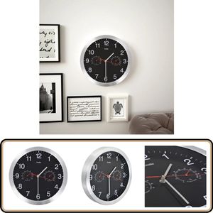 vidaXL Wandklok - Quartz - Hygrometer & Thermometer - Zwart Wandklok - Zwarte Wandklok - Aluminium Wandklok - Digitale Klok - Thermostaat