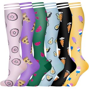 6-pack Interessante patronen koperen compressiekousen voor de bloedsomloop van vrouwen en mannen - beste ondersteuning voor hardlopen, verpleging en sport (S-M)