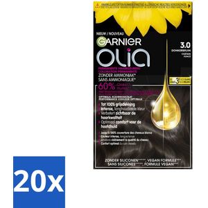 Garnier - Olia 3 - Haarkleuring - Donkerbruin - Zonder Ammoniak - Intense Langhoudende Kleur - 100% Grijsdekking - Bulkverpakking - 20 stuks