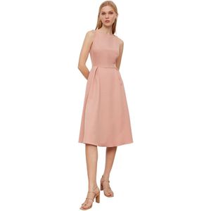 Trendyol Fuchsia Geplooide Gevoerde Midi Geweven Jurk Met Taille Opening Twoss20El0980