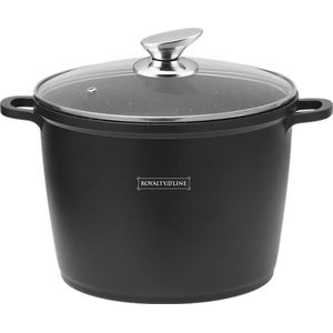 Royalty Line Soeppan Inductie - Bakpan Inductie - Braadpan - Ø 24 cm - 7 Liter Kookpan Met Glazen Deksel - Voor Alle Warmtebronnen - Antiaanbaklaag - Aluminium - Zwart