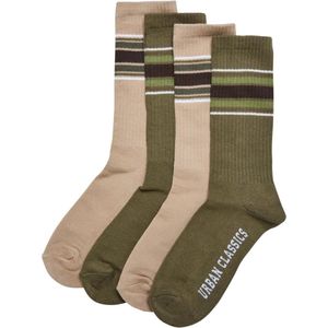 Urban Classics - Layering Stripe 4-Pack Sokken - 39/42 - Groen/Beige