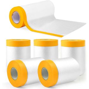 Allecto Plus - 6 stuks afdekfolie plakband 55 x 200 cm - transparante cover voor stofafscherming - zelfklevende polyethyleen stoffolie met textieltape - handig voor huishoudelijke taken - bescherming tegen stof - 76 karakters.