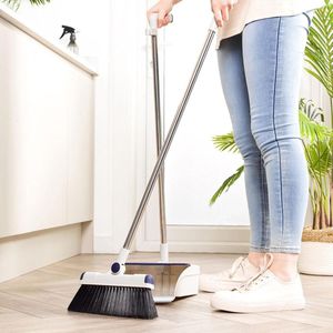 Deep Clean Long Handled Dustpan & Brush Set - Multi-Surface Floor Sweeper with Built-In Broom Comb - Scratch-Free Soft Bristles - Ideal for All Hard Floors Wood Tile Laminate