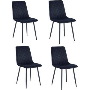 Lina® Elisia Eetkamerstoel - Zwart - Set van 4 - Velvet