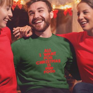 Foute Kersttrui Groen - All I Want For Christmas Is Food - Maat XS - Kerstkleding voor dames & heren