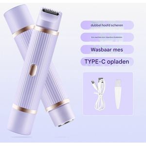 2-in-1 waterdichte elektrische bikinitrimmer voor nat/droog haar voor dames, pijnloze ontharing (paars)