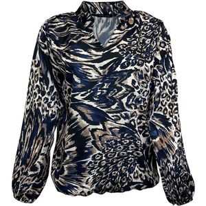 Pink Lady - E245 - Blouse - Navy Print - V-hals