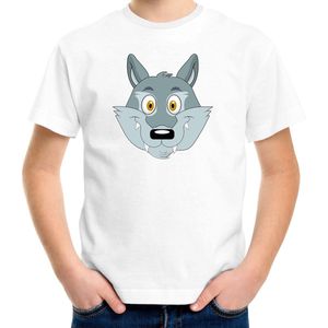 Cartoon wolf t-shirt wit voor jongens en meisjes - Kinderkleding / dieren t-shirts kinderen 110/116