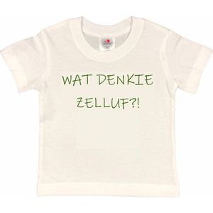 Rotterdam Kinder t-shirt | WAT DENKIE ZELLUF?! | Verjaardagkado | verjaardag kado | grappig | jarig | Rotterdam | Feyenoord | cadeau | Cadeau | Wit/groen | Maat 86/92