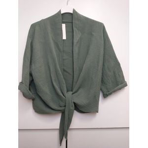 Dames vest Anne olijf groen met driekwart oprolmouwen L/XL bolero model
