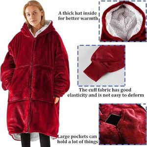 Oversized deken hoodie met gigantische zak – ultrazachte teddysherpa fleece met capuchon voor volwassenen – voel je warm, knus en omarmd