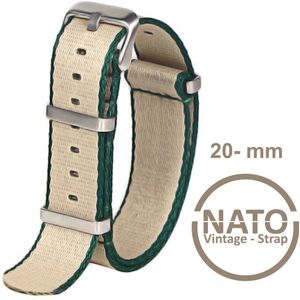 20mm Nato Strap GROEN CRÉME - Vintage James Bond - Nato Strap collectie - Mannen - Horlogeband - 20 mm bandbreedte