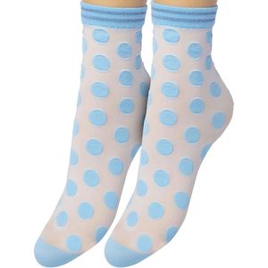 Bonnie Doon Big Dots Sheer Sokjes Wit met Licht Blauwe Stippen maat 36/42 - Set van 2 paar - Korte panty sokjes - Stippen - Glitter Streep boordje - Net boven enkel lengte -Zomer sokjes - wit met licht Blauw - Aged Copper - OL21111202.114