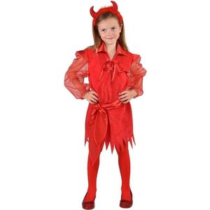 Magic By Freddy's - Duivel Kostuum - Duivelse Dame Hellevuur Halloween - Meisje - rood - Maat 116 - Halloween - Verkleedkleding