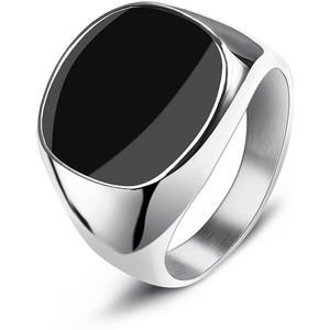 Victorious Zilveren Ring Zwart Natuursteen Heren – Zegelring - Maat 68 (21.75mm)
